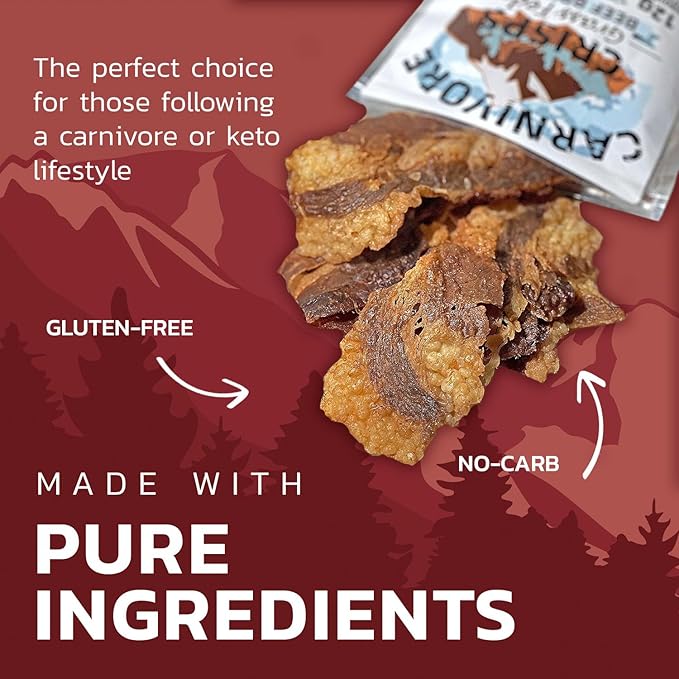 Carnivore Crisps Grass-Fed and Finished Beef Brisket Beef Crisps High Protein Keto &amp Carnivore Diet Approved Gluten-Free No Hormones 1.5 oz (Pack of 3)