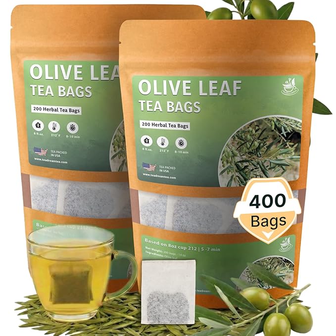 TeaDreamTea Olive Leaf Tea Bags - 400 Count Natural Caffeine-Free | Herbal Tea for Blood Pressure | Antioxidant &amp Immune Support