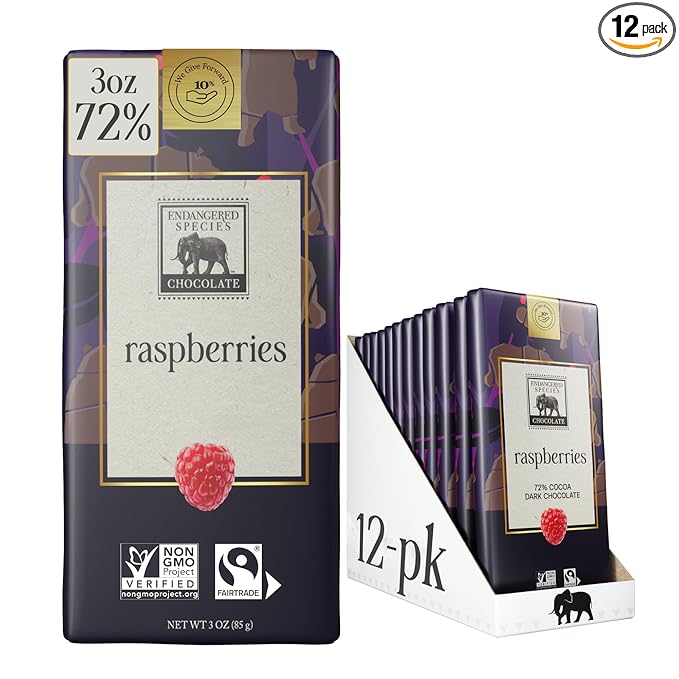 Endangered Species Dark Chocolate Bar with Raspberries (72% cocoa)