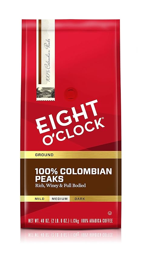 Eight O'Clock Coffee 100% Colombian Peaks Ground Coffee 40 Ounce Rich Winey &amp Full Bodied