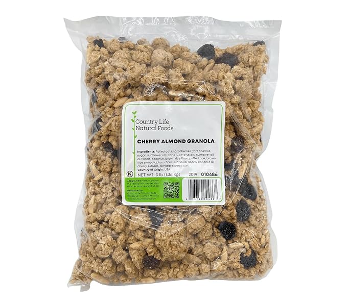Slow-Baked Cherry Almond Granola by Country Life - Tart Cherries Almonds Coconut - Crunchy Breakfast Cereal - Vegan Snack - 12 oz 3 lb &amp 25 lb Bulk Sizes (25 LB)