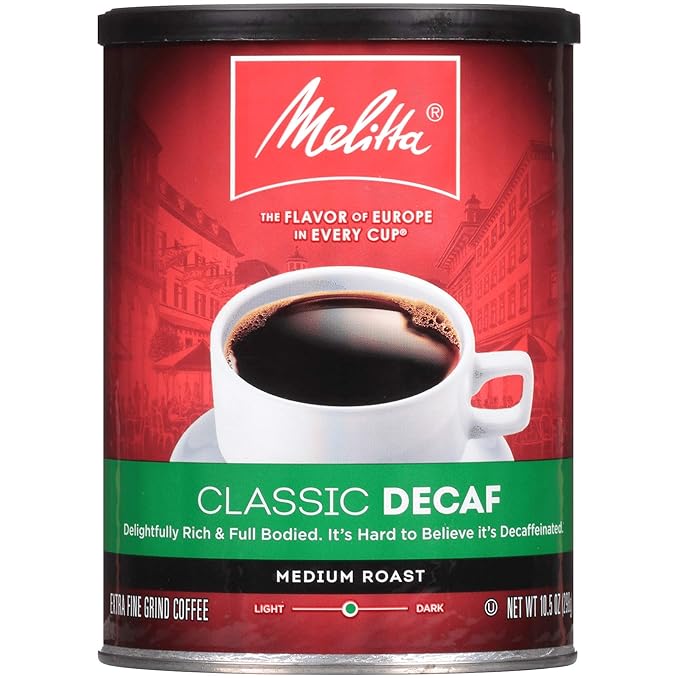 Melitta Classic Decaf Coffee Medium Roast Extra Fine Grind 10.5 Ounce Can