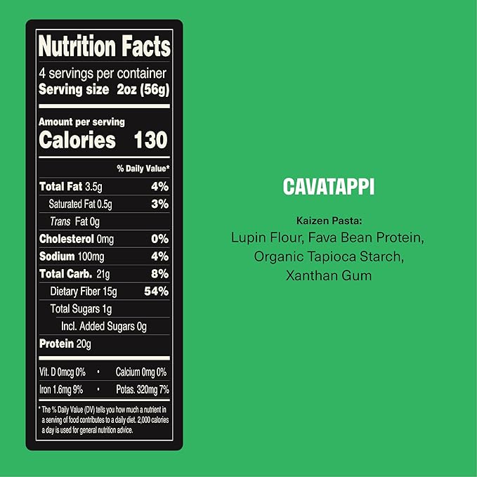 Kaizen Low Carb Keto Pasta Cavatappi - High Protein (20g) Gluten-Free Keto-Friendly (6g Net) Plant-Based Lupini Noodles made w/High Fiber Lupin Flour - 8 ounces (Pack of 3)