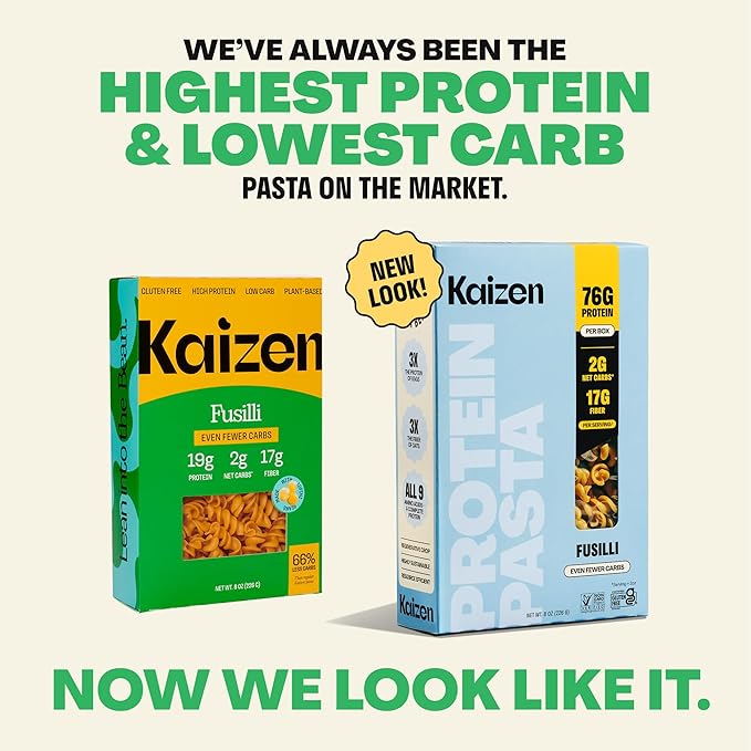 KAIZEN KETO Pasta Fusilli - 2 Net Carbs 19g protein - Gluten-Free Keto Pasta Made w/High Fiber Lupini Flour - 8 ounces (Pack of 3)