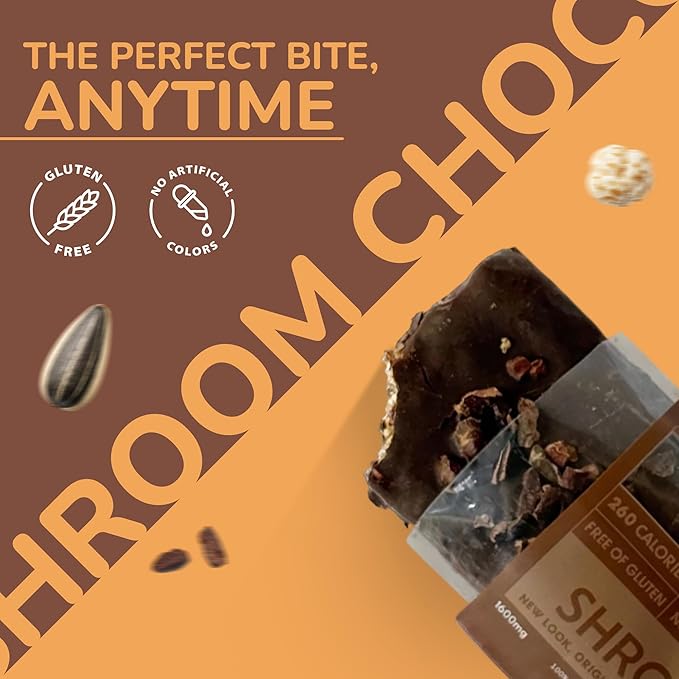 Rawmantic Shroom Chocolate Bar (12 Bars) – Blend of Raw Vegan Chocolate Organic Cacao Nibs 7-Mushroom Adaptogenic Blend No Artificial Flavors Non-GMO &amp Kosher Guilt-Free Snacks