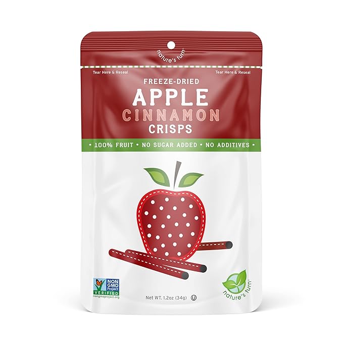 Nature’s Turn Freeze-Dried Apple Cinnamon Crisps – Healthy Gluten-Free Crispy &amp Delicious Plant-Based Snack Ideal for Cereal Smoothies School Lunches &amp On-the-Go Bags of 6 (1.2 oz Each