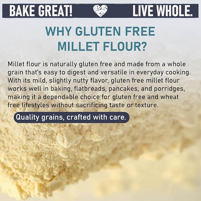 Great River Milling Organic Millet Flour | USDA Organic Naturally Gluten Free Non-GMO Vegan Kosher | Mild Nutty Flavor for Baking Flatbreads Pancakes &amp Porridge | 5 Lb.