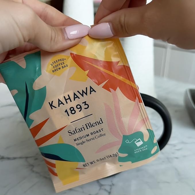 Kahawa 1893 Coffee Tea Bags Medium Roast Safari Blend 12 Single Serve Bags - As Seen on Shark Tank High Antioxidants Naturally Sweet Organically Grown Ethically &amp Sustainably Sourced