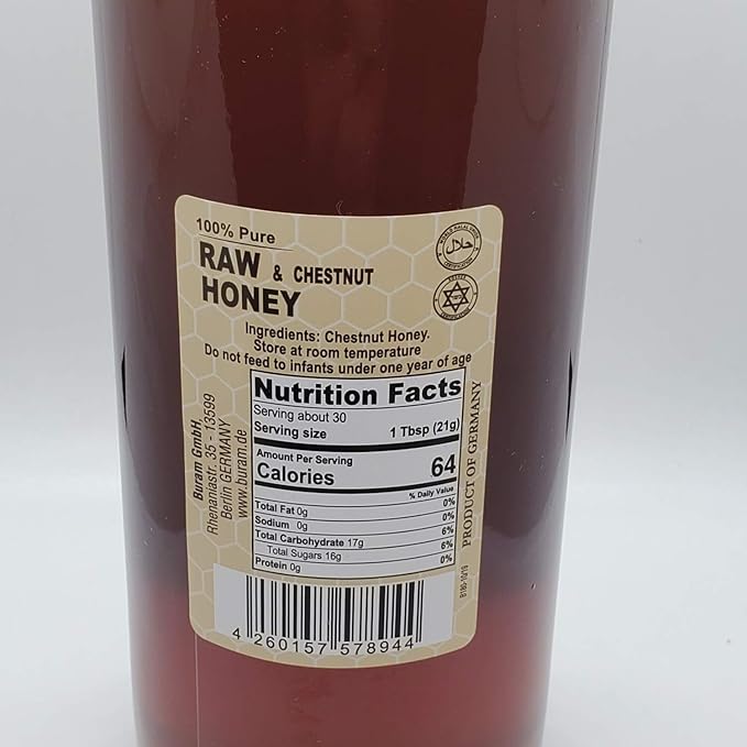 Balim Raw Chestnut Honey 625gr Product of Germany Halal and Kosher