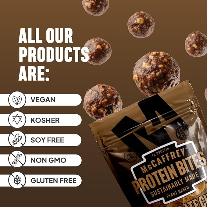 McCaffrey Protein Bites – Chocolate Chip Cookie Dough Flavor – 6 Multi-Serving 4oz Bags – 4g of Protein per Serving – Gluten-Free Vegan High Fiber Energy Snack for Active Families