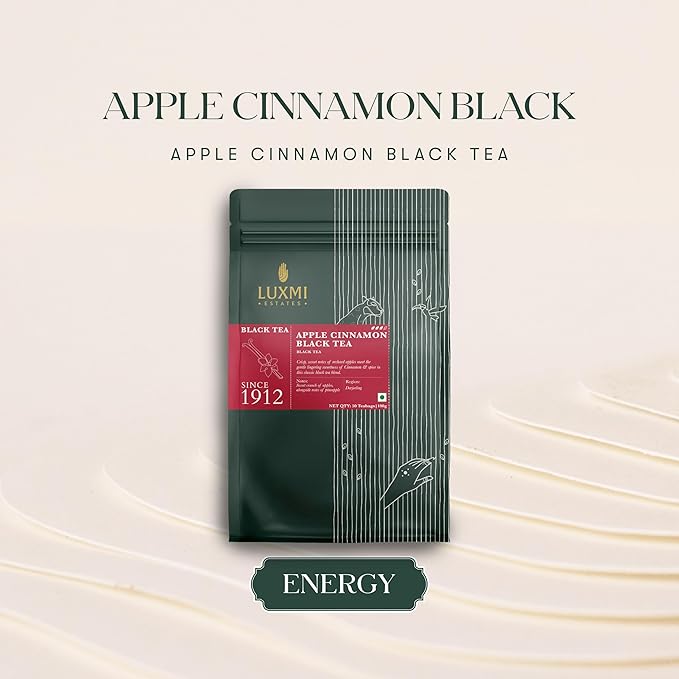 Luxmi estates Apple Cinnamon Black Tea 50 Tea Bags (100g) Pack | USDA Certified Premium Black Tea | Anti-Oxidants Immunity Booster | 50 Cups Bulk Pack