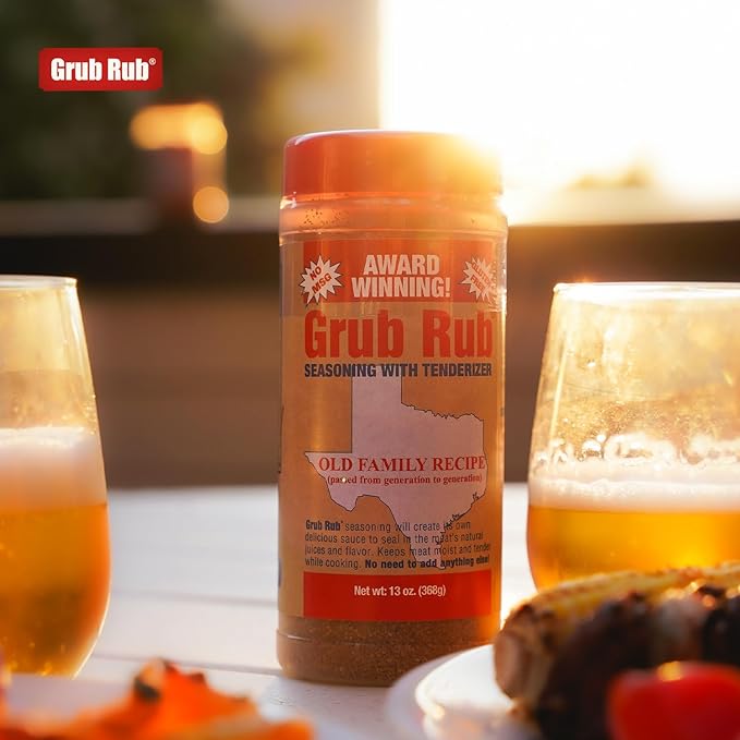 GRUB RUB BBQ Seasonings and Rubs Bold Flavor for any cut Steak Seasoning BBQ Blend Tenderizes Naturally Seasonings and Spices for Cooking enhances Texture and Taste - 2 Pack | 13 oz each