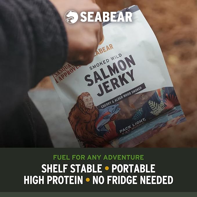 SeaBear Sasquatch Approved Smoked Salmon Jerky 2-Pack Wild Alaskan King Salmon High-Protein Snack Smoked &amp Ready to Eat Salmon Jerky 2.5 oz Bag (Pack of 2)