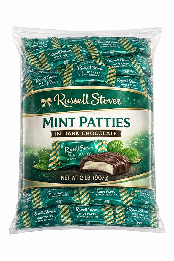 Russell Stover MINT PATTY IN DARK CHOCOLATE INDIVIDUALLY WRAPPED (2 POUNDS Mint Dark Chocolate)