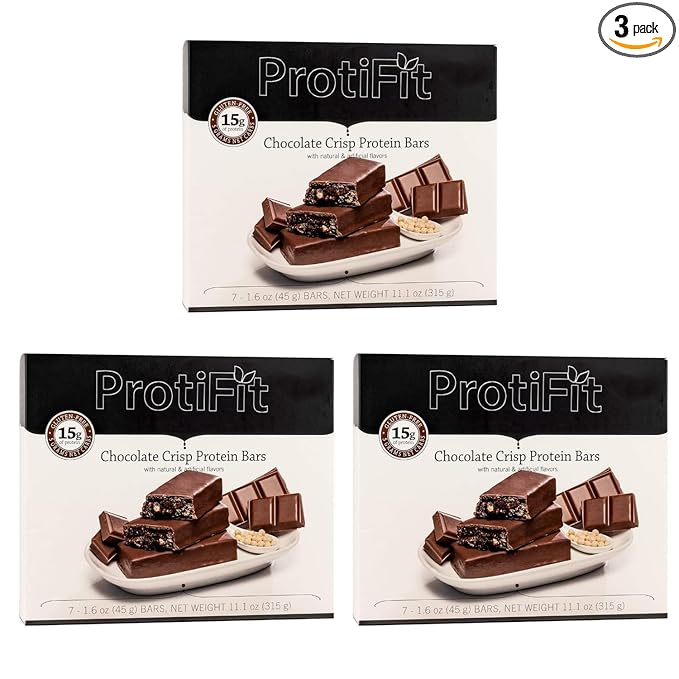PROTIFIT - Low Calorie Chocolate Crisp Protein Bar 3 Pack High Protein 15g Protein Low Carb Low Sugar Ideal Protein Compatible 7 Servings Per Box (3 Pack)