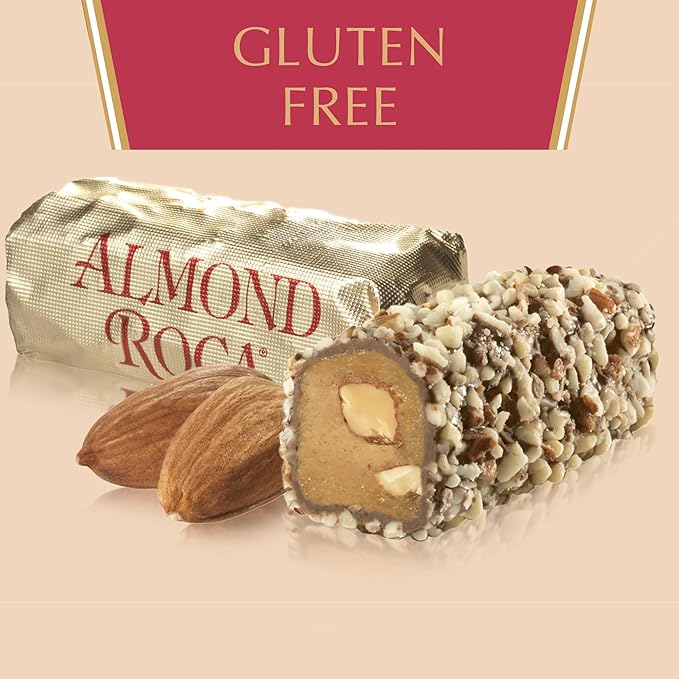 Brown &amp Haley Almond ROCA The Original Buttercrunch Toffee with Almonds Canister - Individually Wrapped Chocolate for Holiday Gift Basket - Gluten Free Kosher Chocolate Candy for Sharing 42oz Pac