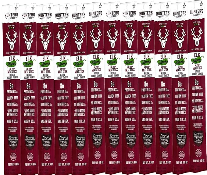 Hunter's Reserve - Exotic Meat Trail Sticks - Adventure You Can Taste - Wild Game Jerky Sticks (ELK JALAPENO 12 CT)