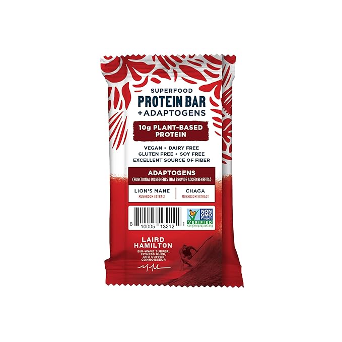 Laird Superfood Functional Protein Bars – Protein Bar but Better with Real Ingredients Functional Mushrooms 10g Plant-Based Protein 6g Fiber - Non-GMO - Peanut Butter Chocolate Chip 10 Count (Pack