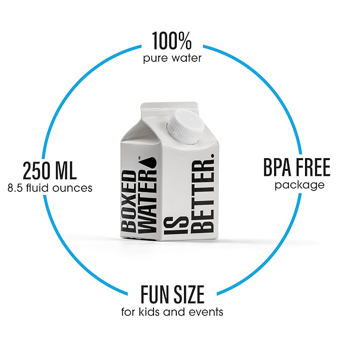 Mini Boxed Water (8.4 oz. 24 Pack) – Better Than Premium Plastic Purified Drinking Water in Plant-Based Cartons BPA-Free Refillable Cartons Lunchbox Ready