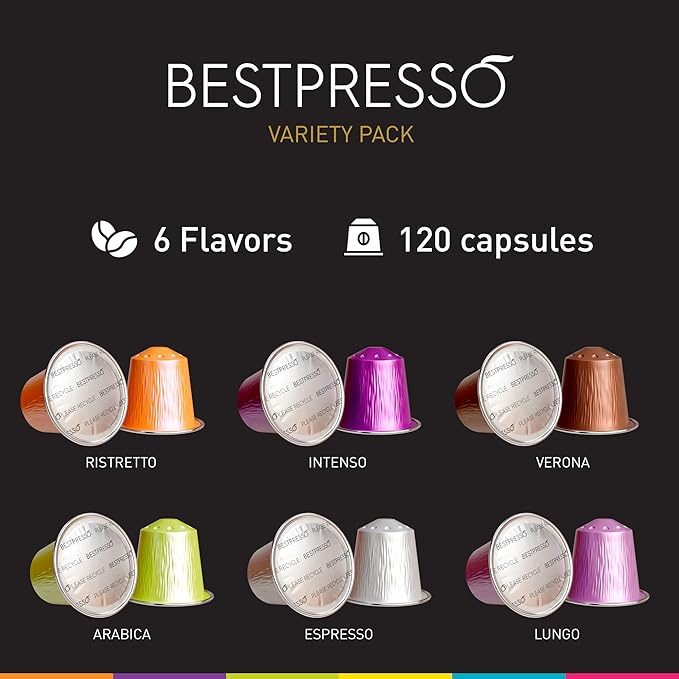 Bestpresso Coffee for Nespresso Original Machine 120 pods Certified Genuine Espresso Variety Pack Pods Compatible with Nespresso Original