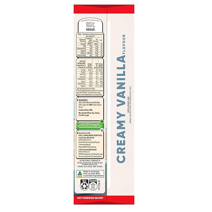 Uncle Tobys Oats Creamy Vanilla Flavour 10 Quick Sachets Ready In 90 Seconds