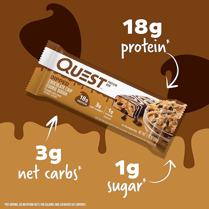 Quest Dipped Chocolate Chip Cookie Dough &amp Cookies and Cream Protein Bars Bundle 1.76 Oz 12 Ct