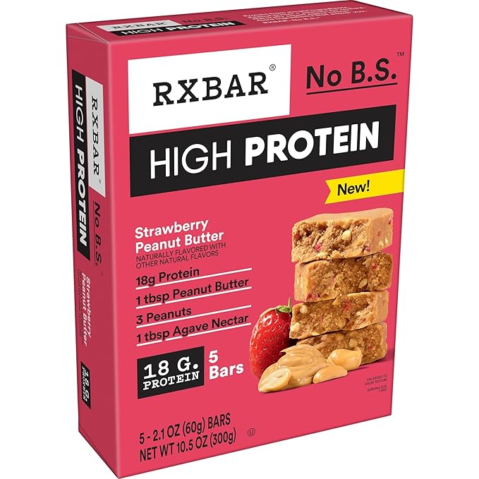 RXBAR High Protein Bars Gluten Free Protein Snacks Strawberry Peanut Butter (6 Boxes 30 Bars)