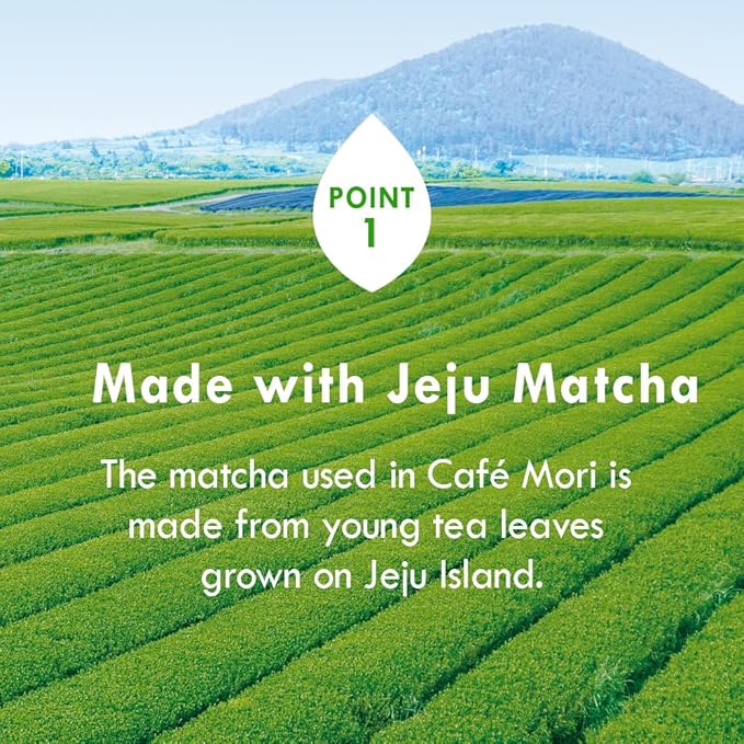 ROASTIQUE Official Café Mori Jeju Matcha Latte 10 Sticks 90 Calories Ceremonial Grade Green Tea Powder Sweetened Café Quality Drink Mix Blueberry 7 oz