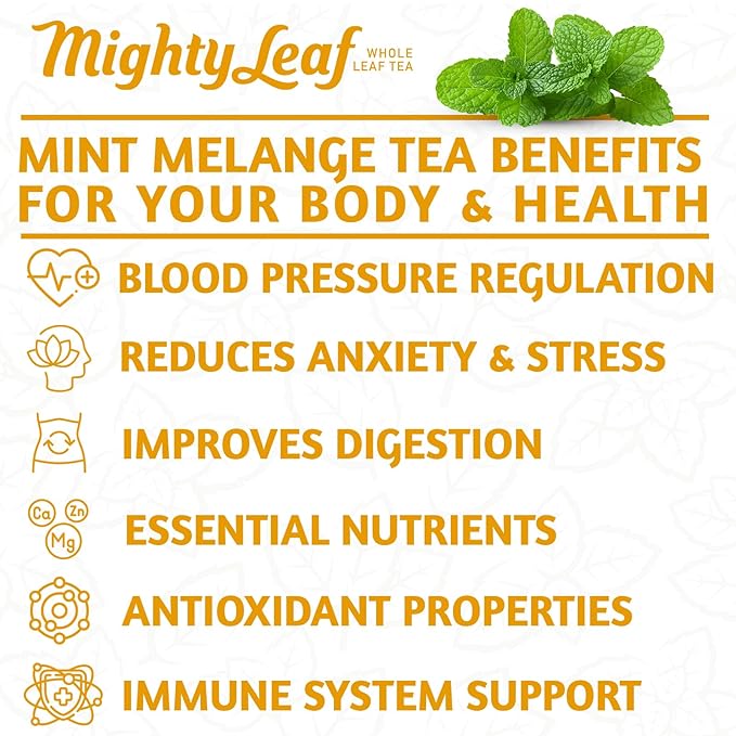 Mighty Leaf Organic Tea Mint Melange 15-Count Whole Leaf Pouches 1.32 Oz (Pack of 3)