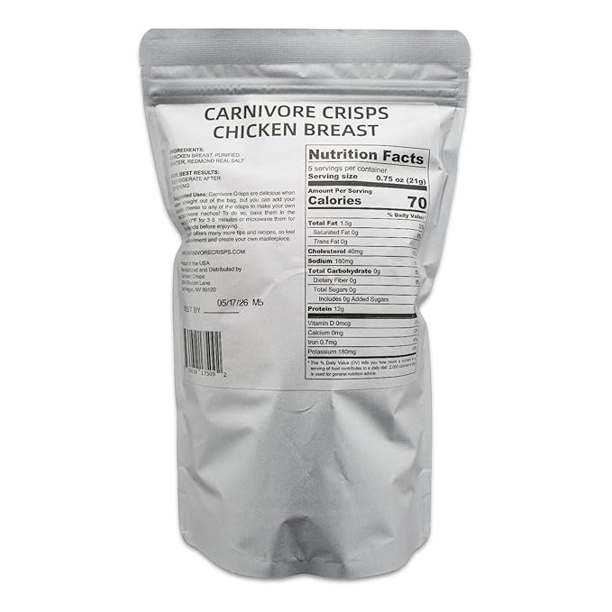Carnivore Crisps Chicken Breast All Natural ZERO SUGAR Just Meat and SaltHigh Protein Keto &amp Carnivore Diet Approved Gluten-Free No Hormones 3.75 oz (Pack of 3)