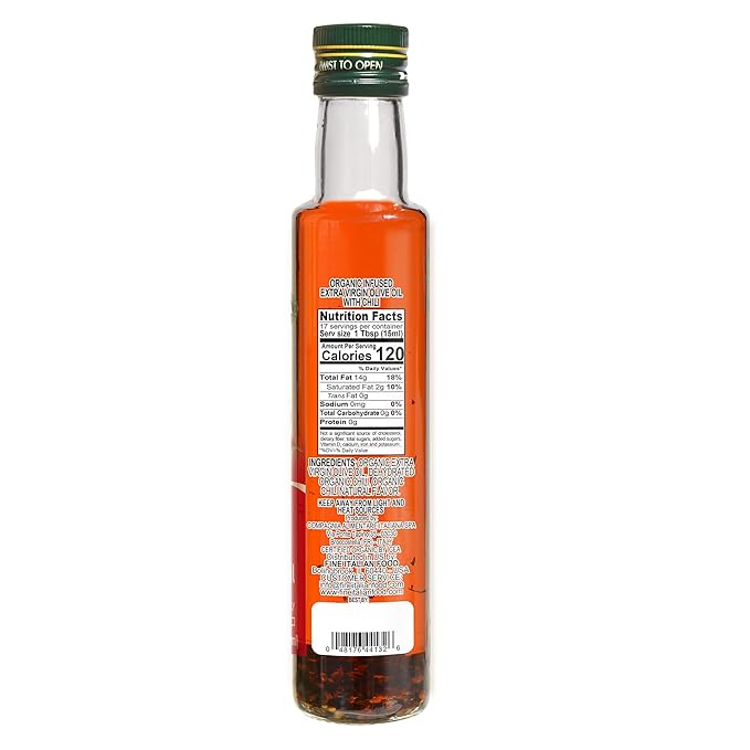 Mantova Chili Organic Extra Virgin Olive Oil 8.5-Ounce Bottles (Pack of 3) Organic chili natural flavor
