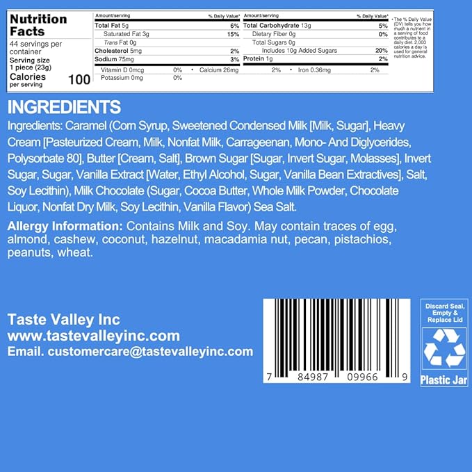 Taste Valley Milk Chocolate Sea Salt Caramels 36 oz Bulk Resealable Jar | Soft &amp Chewy Gourmet Caramel Candy | Sweet &amp Salty Chocolate Covered Treats for Holiday Gifts Office Candy Bowls &am