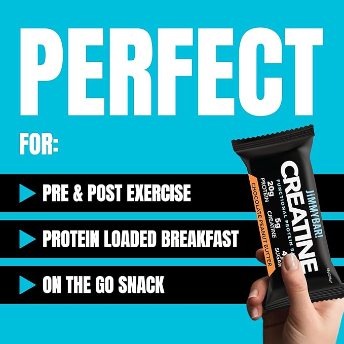 (NEW) JiMMYBAR! Creatine Protein Bar - 5g of Creatine Monohydrate + 20g Protein - High Protein Snack - Supports Muscle Growth Strength &amp Recovery - Real Food Energy Bar for Athletes | Chocolate P