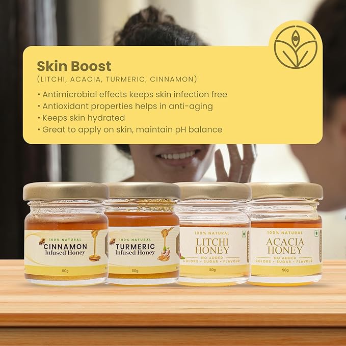 Shiva Organic Honey Tasters - For Skin Pack | 4 Flavors x 50g Each | Total 200g | Nourish Your Skin with Pure and Natural Honey
