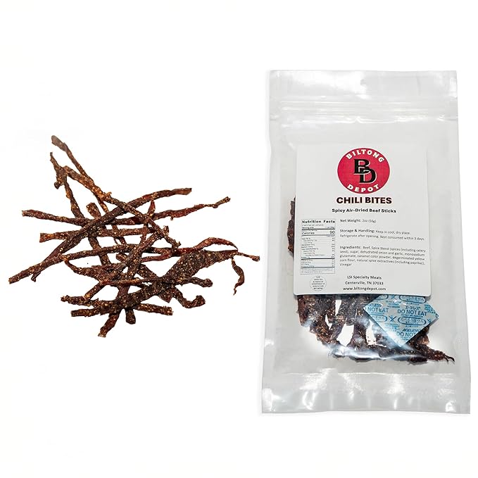 Biltong Depot Chili Bites - 2oz (3 Pack) | Thin Sliced Air-Dried Beef Sticks | Spicy Beef Jerky Snack | High Protein | Keto &amp Paleo Friendly | Zero Sugar | Gluten Free
