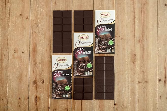 Valor. 85% Cocoa Dark Chocolate. No sugar added. 100g (3.53oz). Pack of 3.