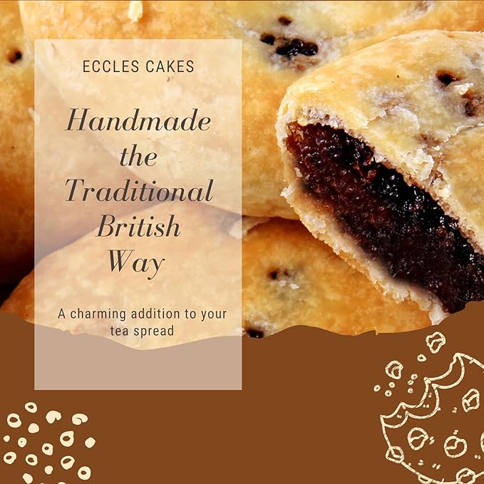 Real Lancashire Eccles Cake - 4 Cakes (Pack of 4) | British Snacks Made with Pure Butter &amp Dried Currants | Traditional &amp Delicious Fruity Cake for Tea Time Snack | 5.29 Oz/150g