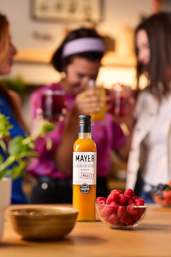 Mayer Mango Syrup for Drinks &amp Cocktails – Handcrafted in Hungary Natural Mango Flavoring Syrup – Handcrafted with 100% Real Fruits for Martini Mocktail Smoothie Lemonade Pancakes Ice Cream