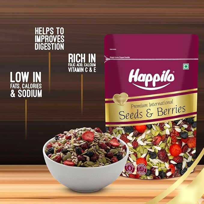 Happilo Premium International Seeds &amp Berries Mix 200G Pack Contains Healthy Seeds &amp Dried Berries Low In Calories High In Nutrients Morning Snack 200 G (Pack Of 1)