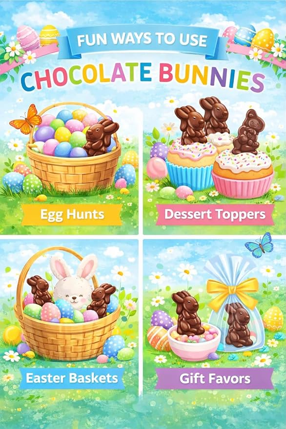 Bunnies Chocolate Molds Assorted Candy 15 Oz Bag Individually Wrapped Bunny Figures - 4 Flavors Milk Chocolate Caramel Sea Salt Dark Treat Easter Egg Hunt Basket Stuffer Party Favor Gift Snack