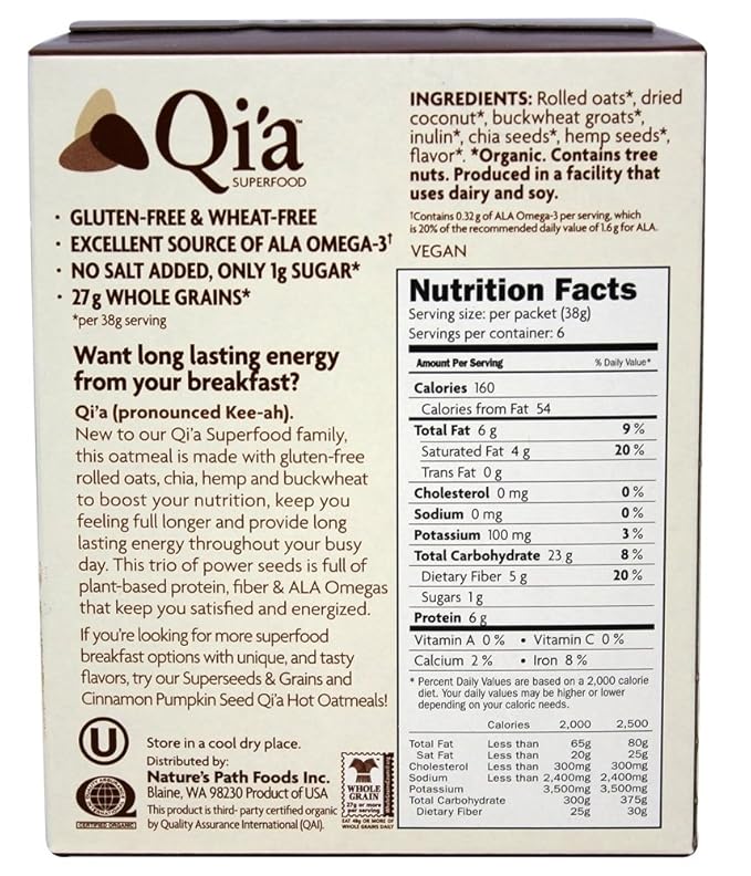 Qia Oatmeal Coconut 8 Ounce (Pack of 6)