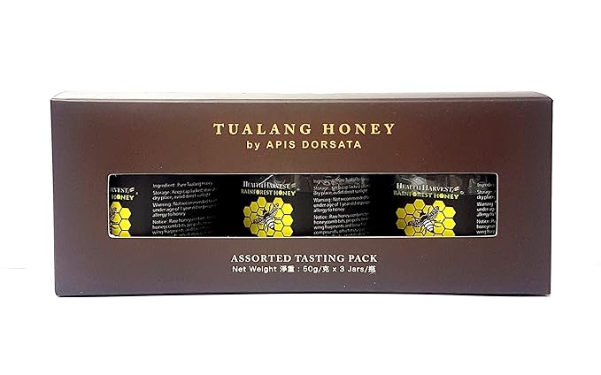 [GIFT CHOICE] Tualang Honey 1.8oz x 3 Jars (Black Red &amp Yellow Honey) | TA 9.5+ to 11.5+ | Pollen Count 2.4 M+ to 4.0 M+ | Pollen Variety 100+ | Wild-ripening on 250ft Treetop | Raw Unpasteurise