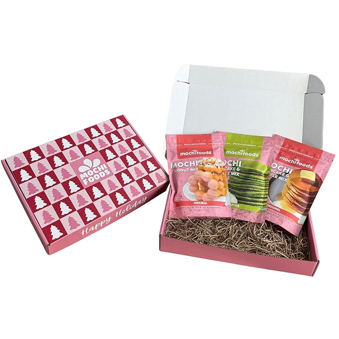 Mochi Foods Holiday Gift Set Premium Rice Flour Baking Mix Collection with Mochi Donut Mix Original Mochi Pancake Mix Matcha Mochi Pancake Mix 8 oz Packages