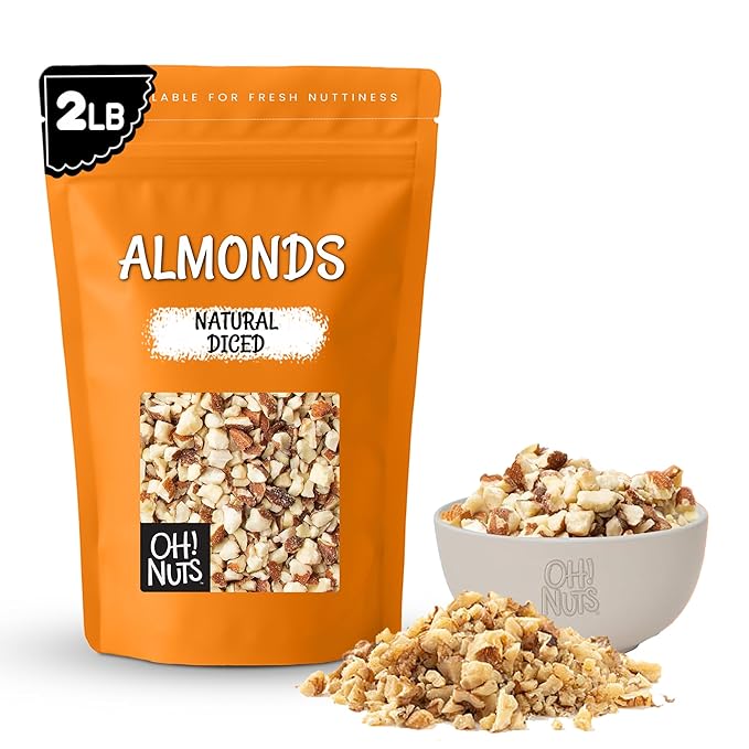 Oh! Nuts Almonds Natural Diced - Raw - 100% Natural - 2 lb - High-Protein Diced Almonds - Packed in New York Zip-Seal Bag for Exceptional Freshness