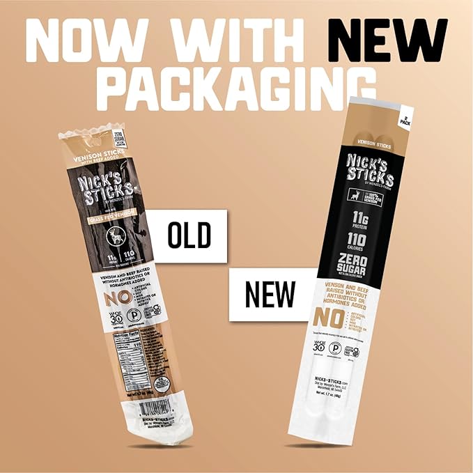 Nick's Sticks | 100% Grass-Fed Venison Sticks | Made in the USA | Gluten Free | Paleo | Keto | Whole30 Approved | No soy Antibiotics or Hormones (25-1.7 oz. Packages of 2 Sticks)
