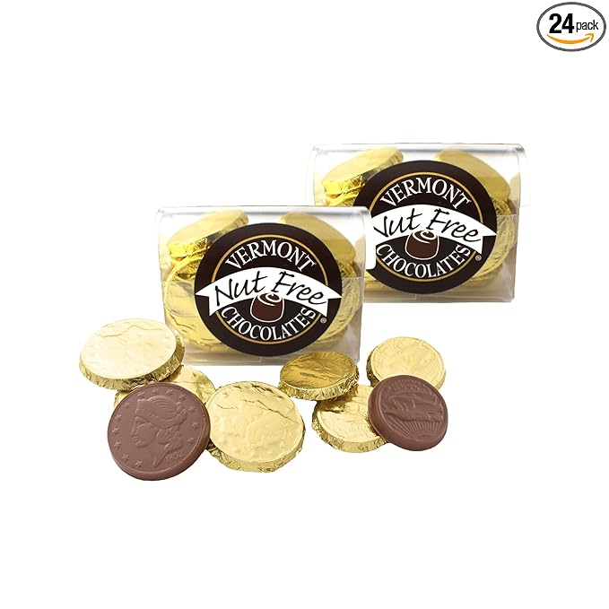 Vermont Nut Free Chocolates Milk Chocolate Coin Chest (2-Pack - 12 coins per pack) Nut-free Egg-free Kosher