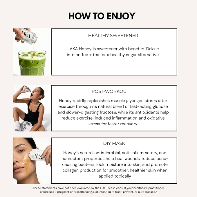 LAKA 100% Raw Hawaiian Honey Natural Energy Sleep &amp Recovery Support Enzyme Mineral &amp Amino Acid Rich Glyphosate-Free Unfiltered &amp Pure 12 Pack (180g Total)