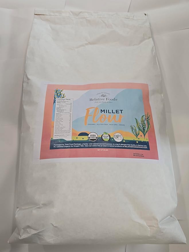 Millet Flour 25 pounds USDA Organic certified gluten free sourced 100% from the USA dry milled with no additives