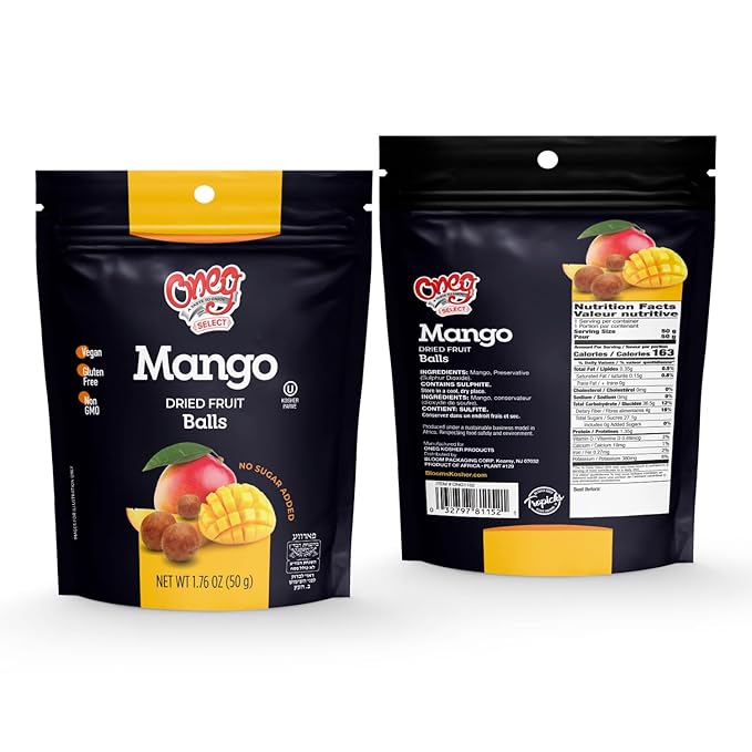 Oneg Dried Mango Balls 1.76oz Bag 12 Pack of Healthy Snacks Bulk Perfect Healthy Chips for Parties or Travel Ideal Kids Healthy Snacks for School Lunches After Playtime or Any Special Occasion