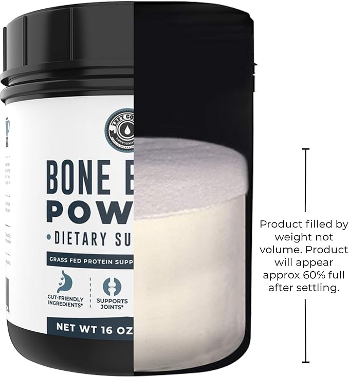 16oz Bone Broth Protein Powder From Grass Fed Beef - Unflavored Single Ingredient - Rich in Collagen Glucosamine Gelatin Paleo Protein Powder Gut-Friendly Non-GMO Ingredients Dairy-Free Protein